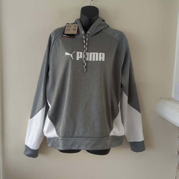 NWT puma fit power pullover hoodie. Gray/ white casual outerwear large - Picture 1 of 13